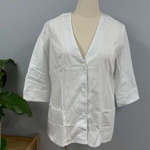 NWT Cherokee Lab Coat Scrub Jacket XL White 3/4 Sleeve Embroidered Lapels Exam